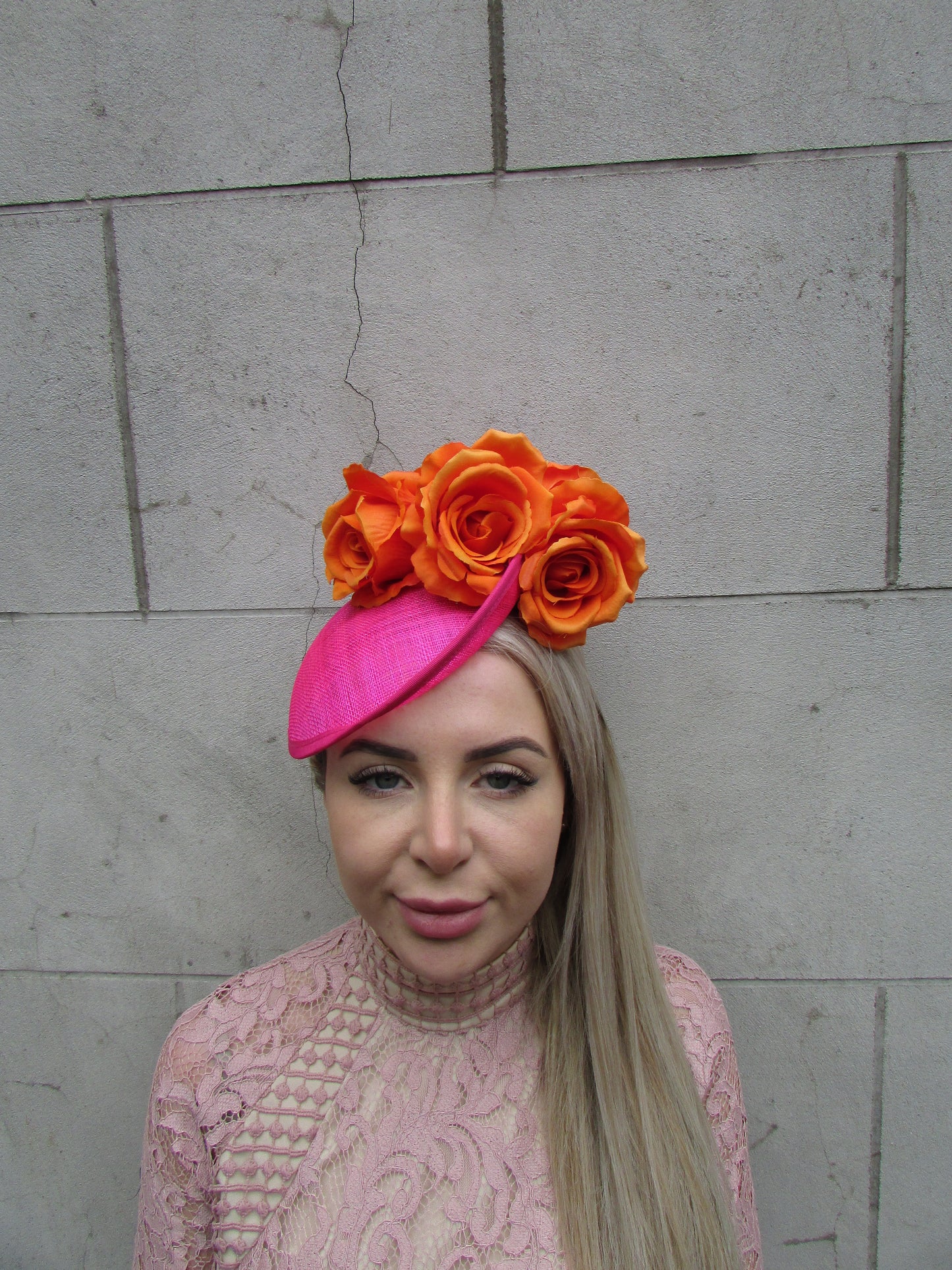 Orange & Pink Rose Fascinator Disc Hat