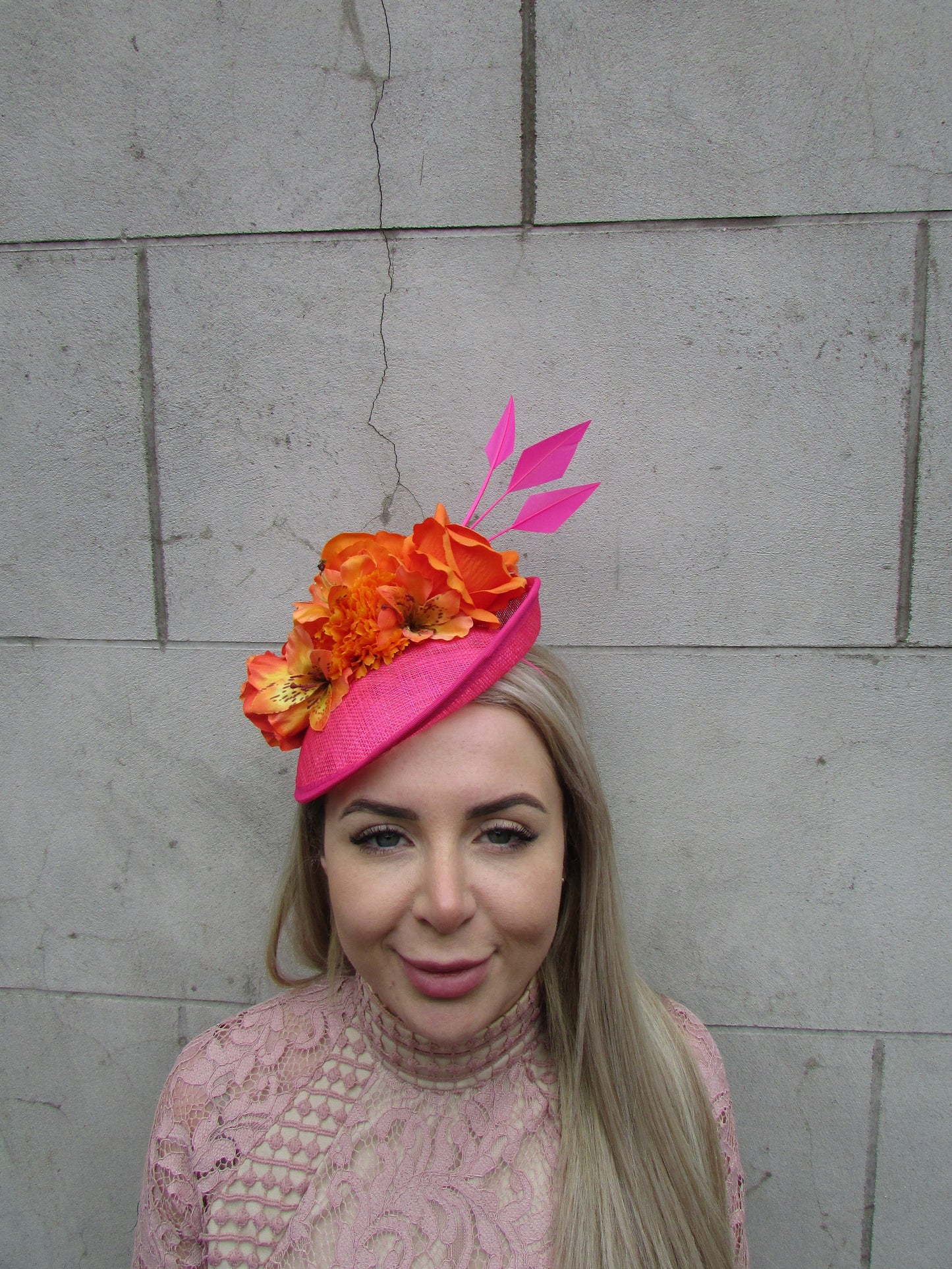 Orange & Pink Lily Fascinator Disc Hat