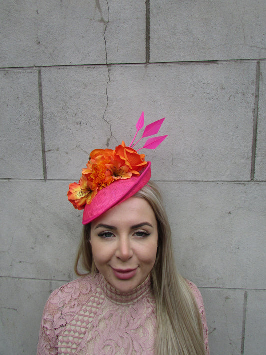 Orange & Pink Lily Fascinator Disc Hat