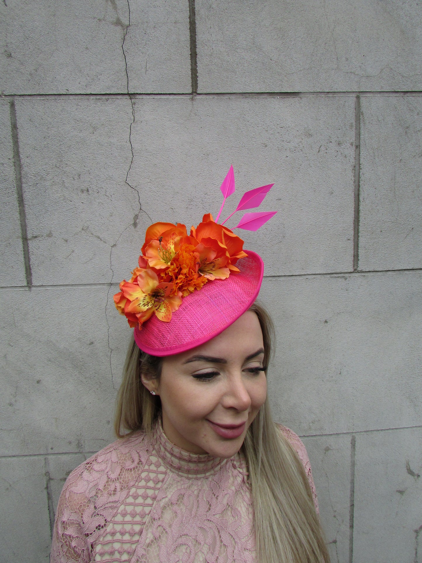 Orange & Pink Lily Fascinator Disc Hat