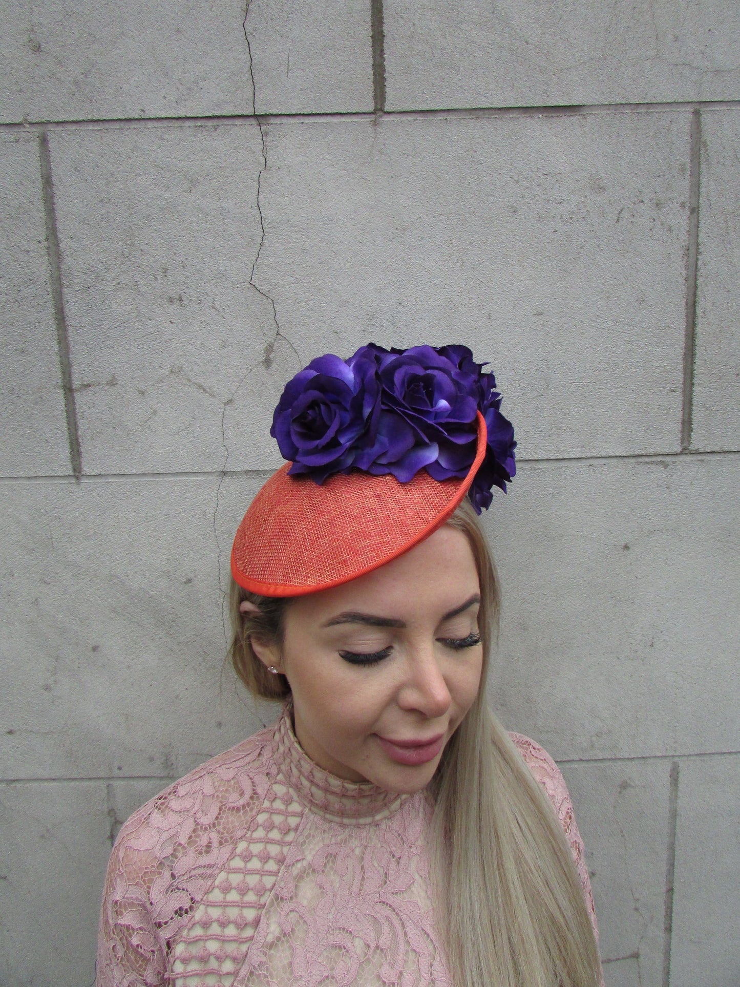 Orange & Purple Flower Fascinator Disc Hat