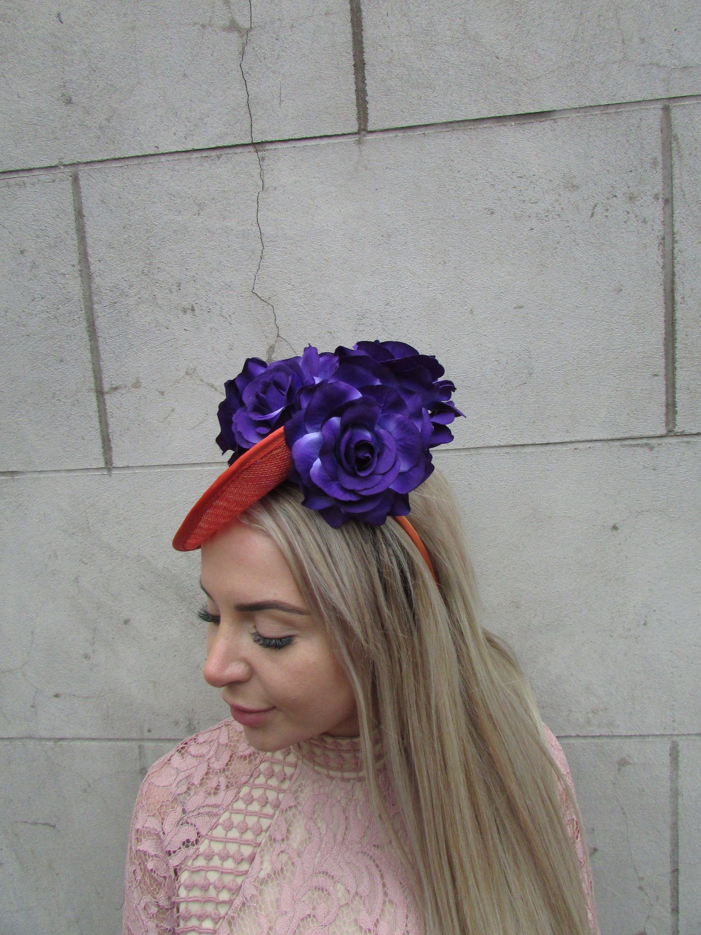 Orange & Purple Flower Fascinator Disc Hat