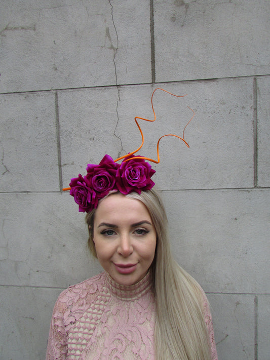 Orange & Magenta Rose Statement Headband