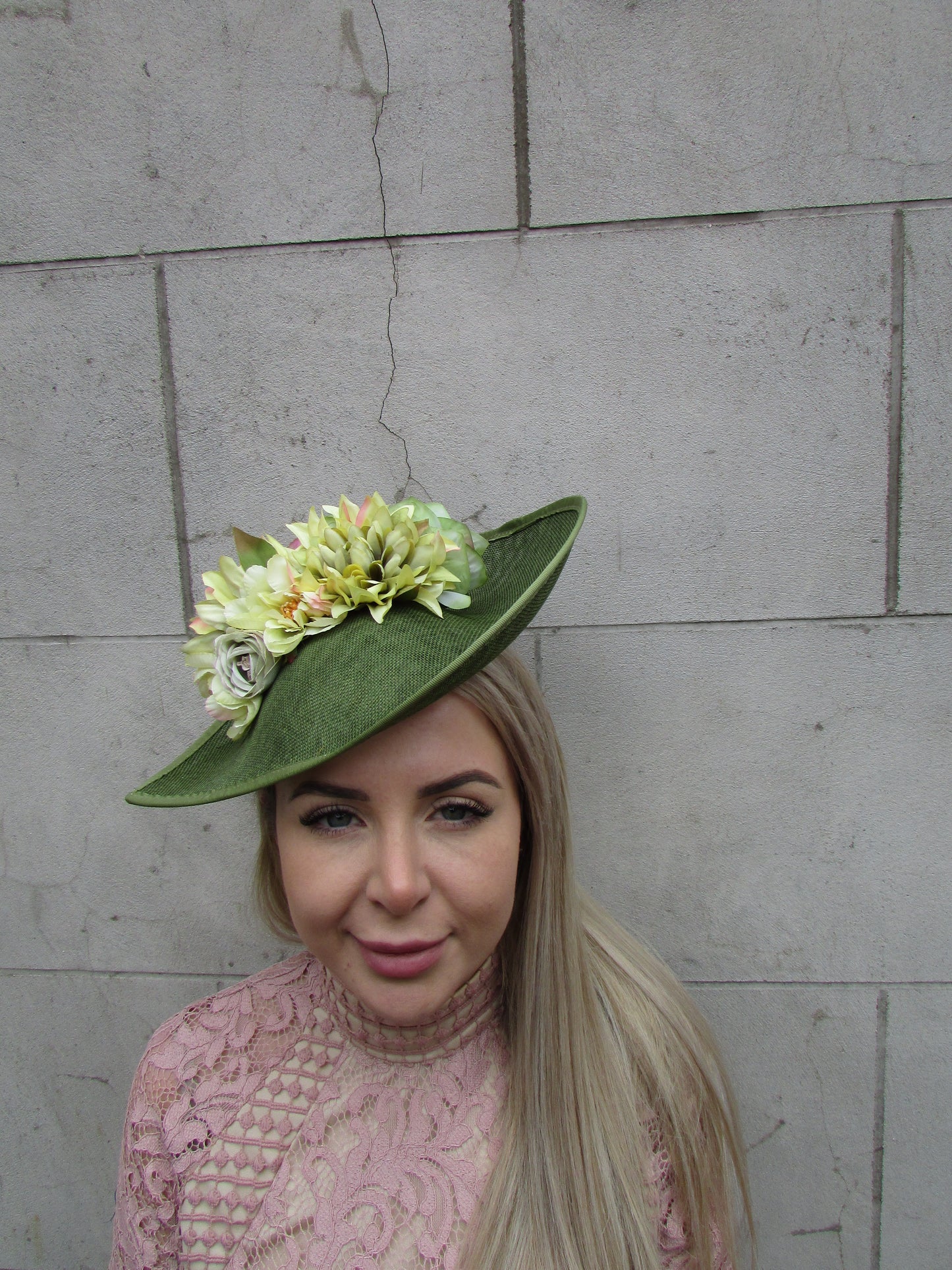 Olive & Chartreuse Flower Teardrop Hat