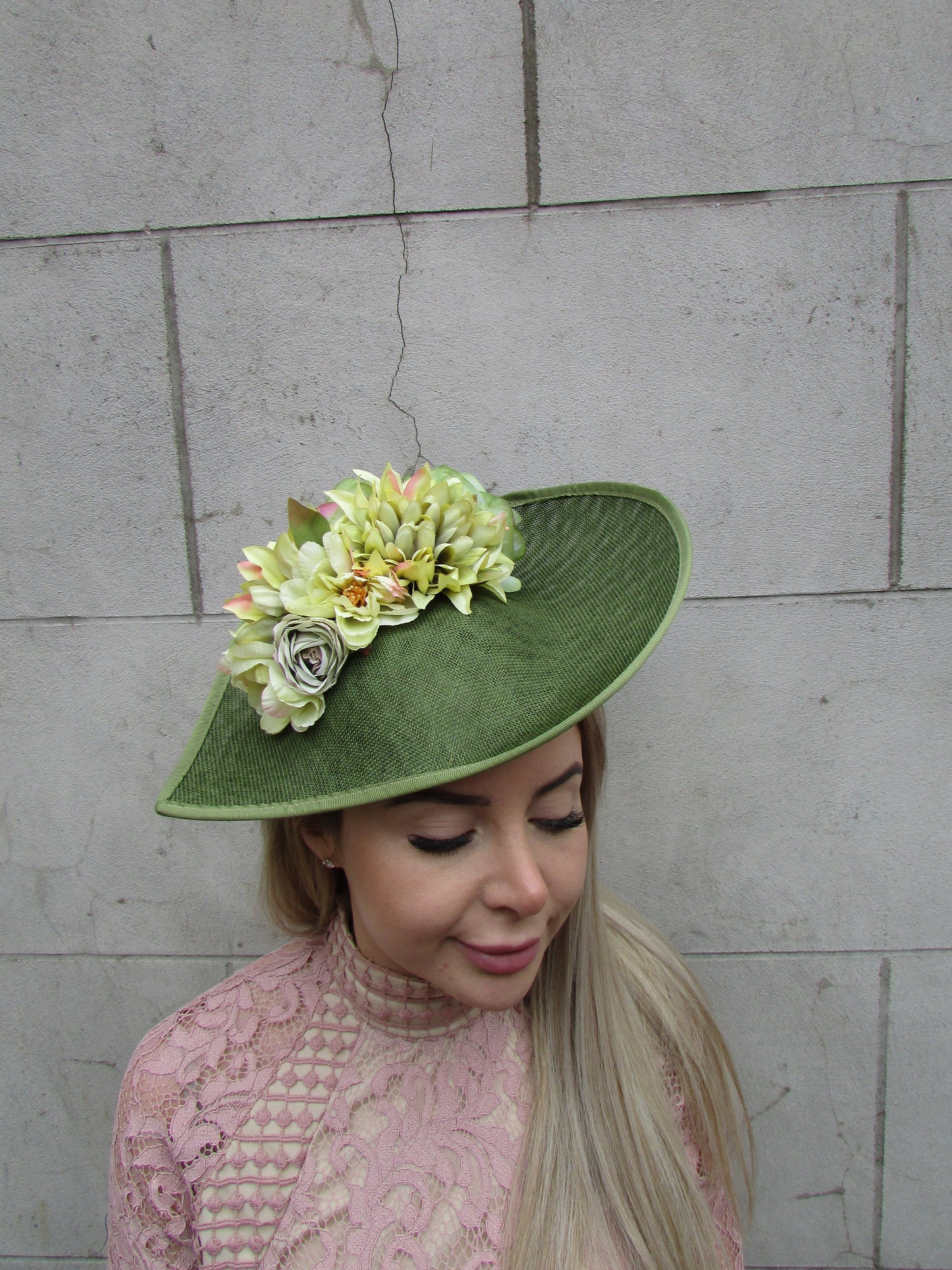 Olive & Chartreuse Flower Teardrop Hat