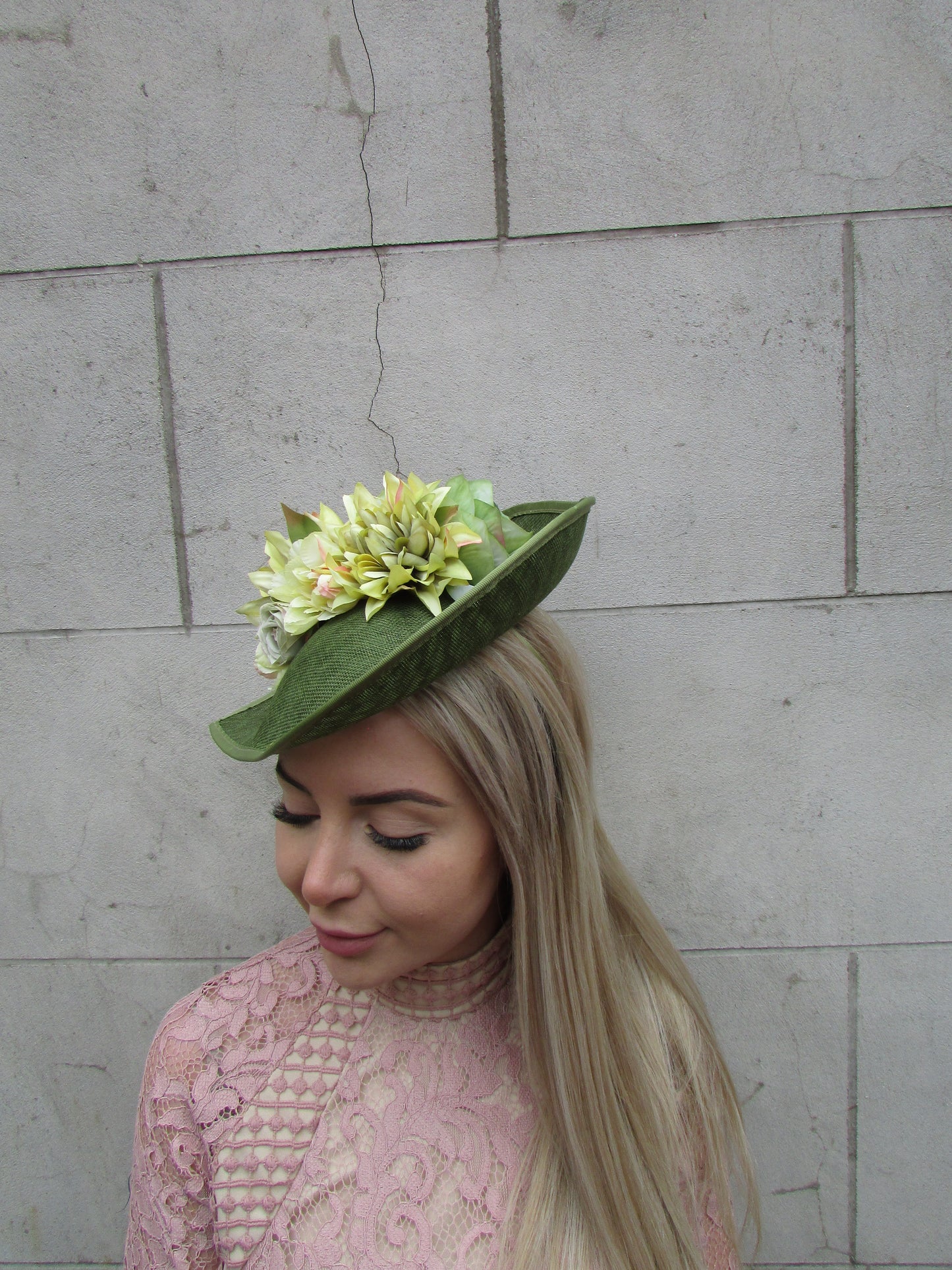 Olive & Chartreuse Flower Teardrop Hat