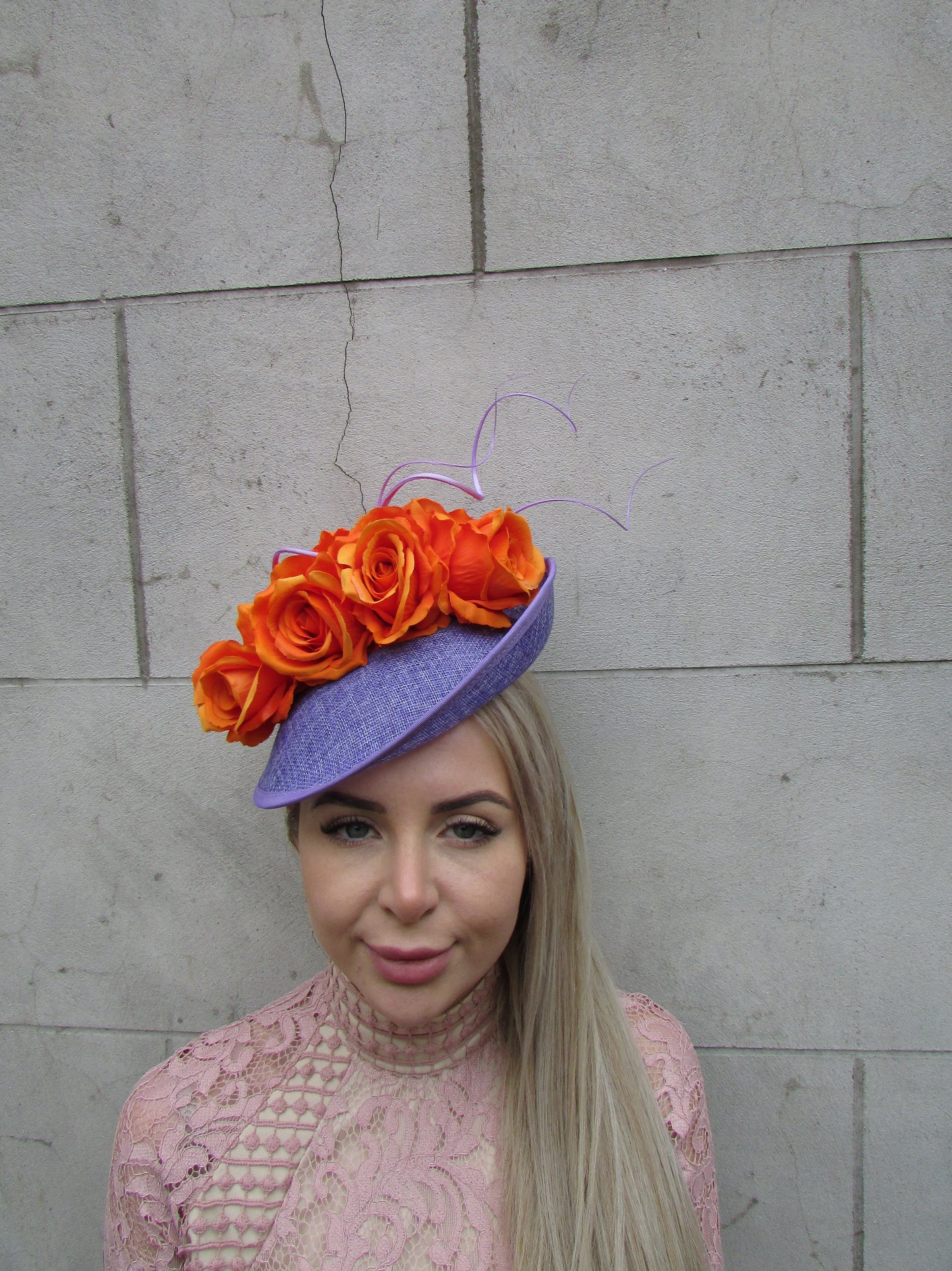 Lavender Purple & Orange Flower Hatinator