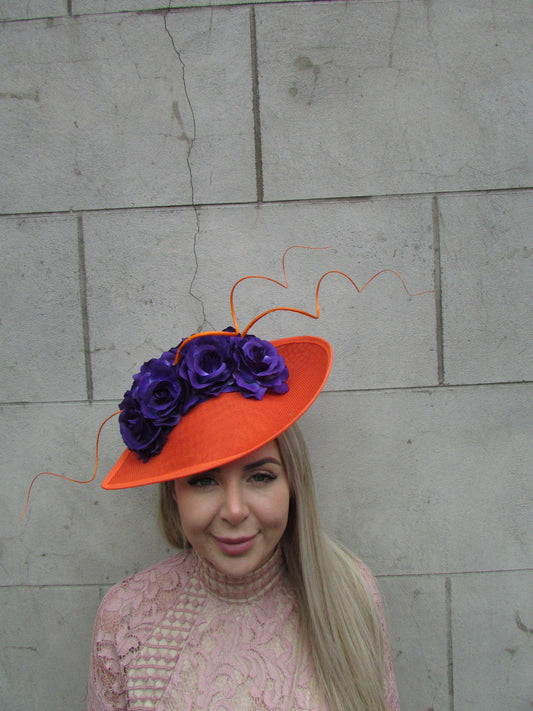 Large Purple & Orange Teardrop Fascinator Hat