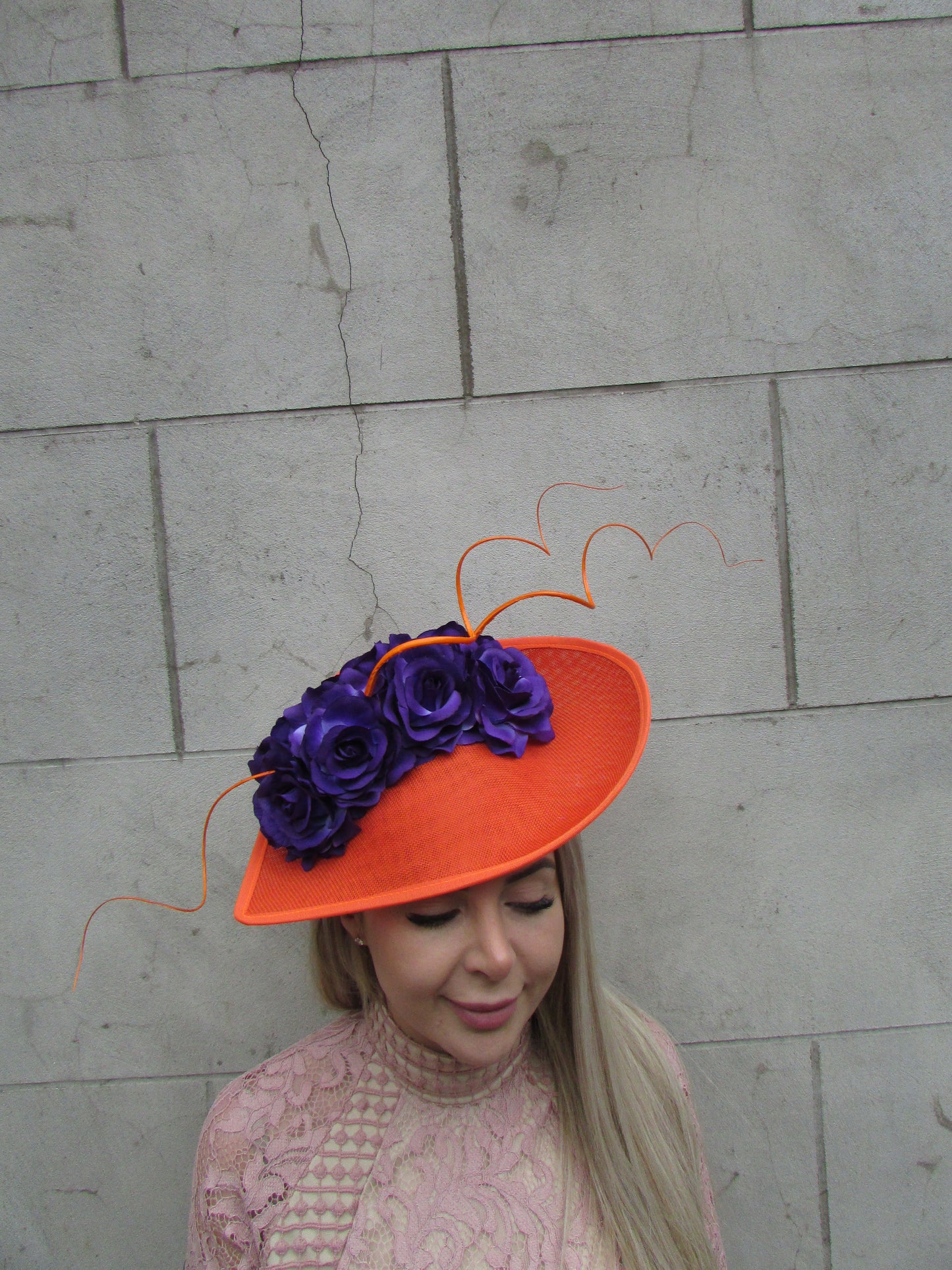 Large Purple & Orange Teardrop Fascinator Hat