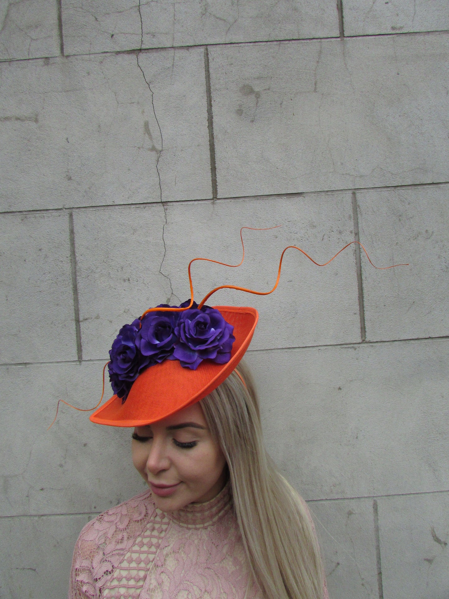 Large Purple & Orange Teardrop Fascinator Hat