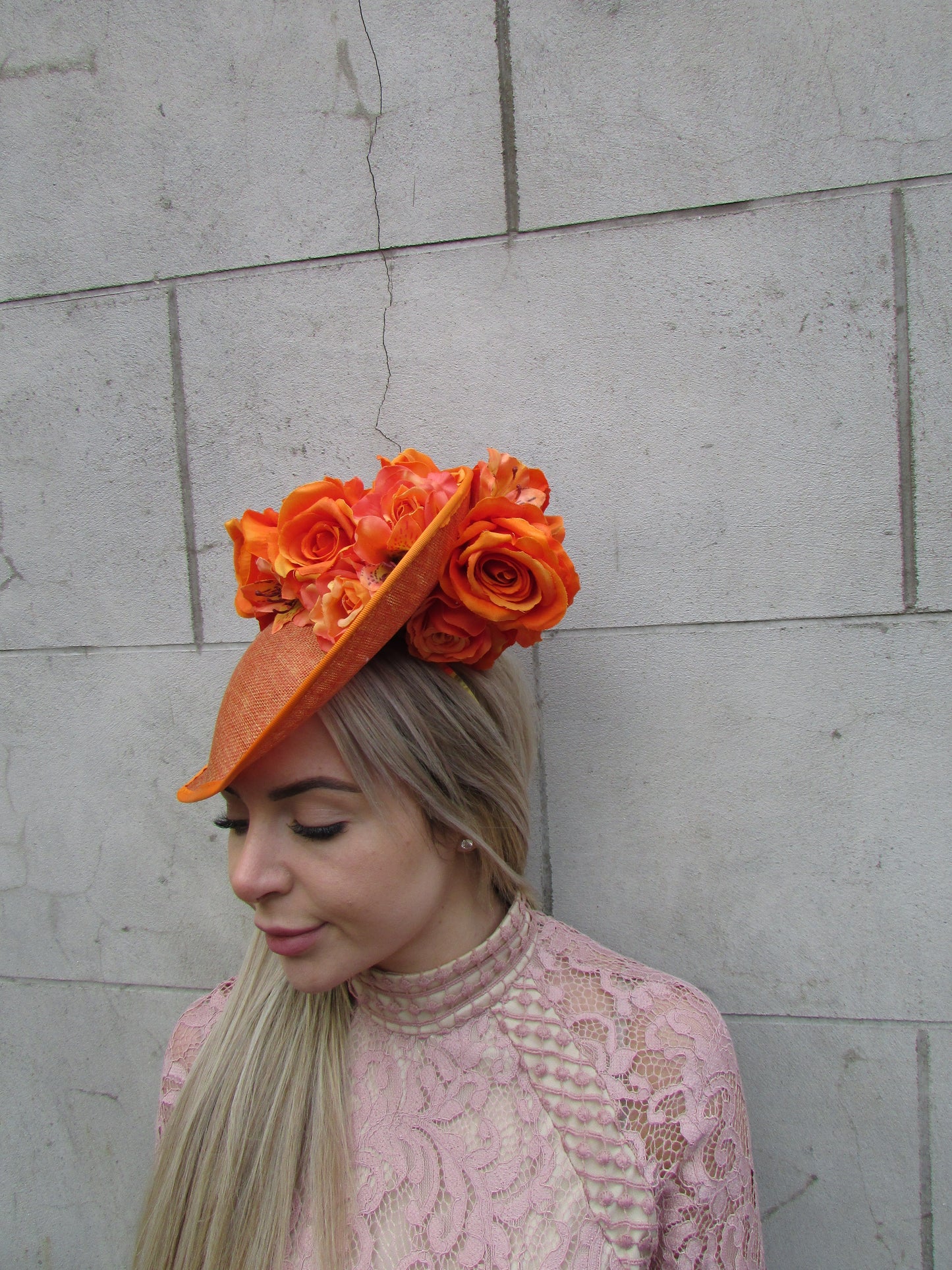 Large Burnt Orange Teardrop Floral Hat