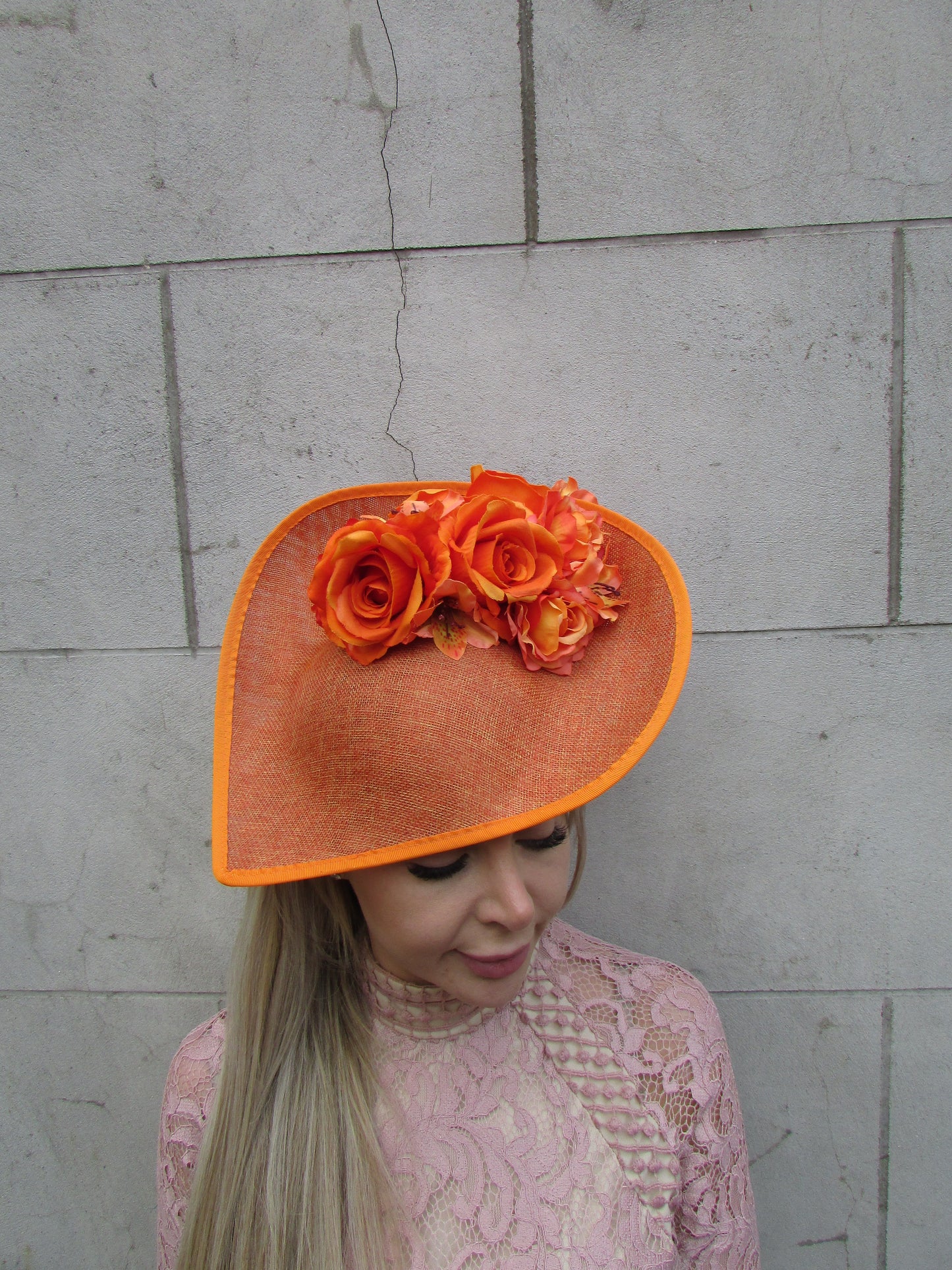 Large Burnt Orange Teardrop Floral Hat
