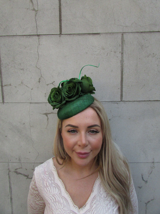Forest Emerald Green Veil Pillbox Hat