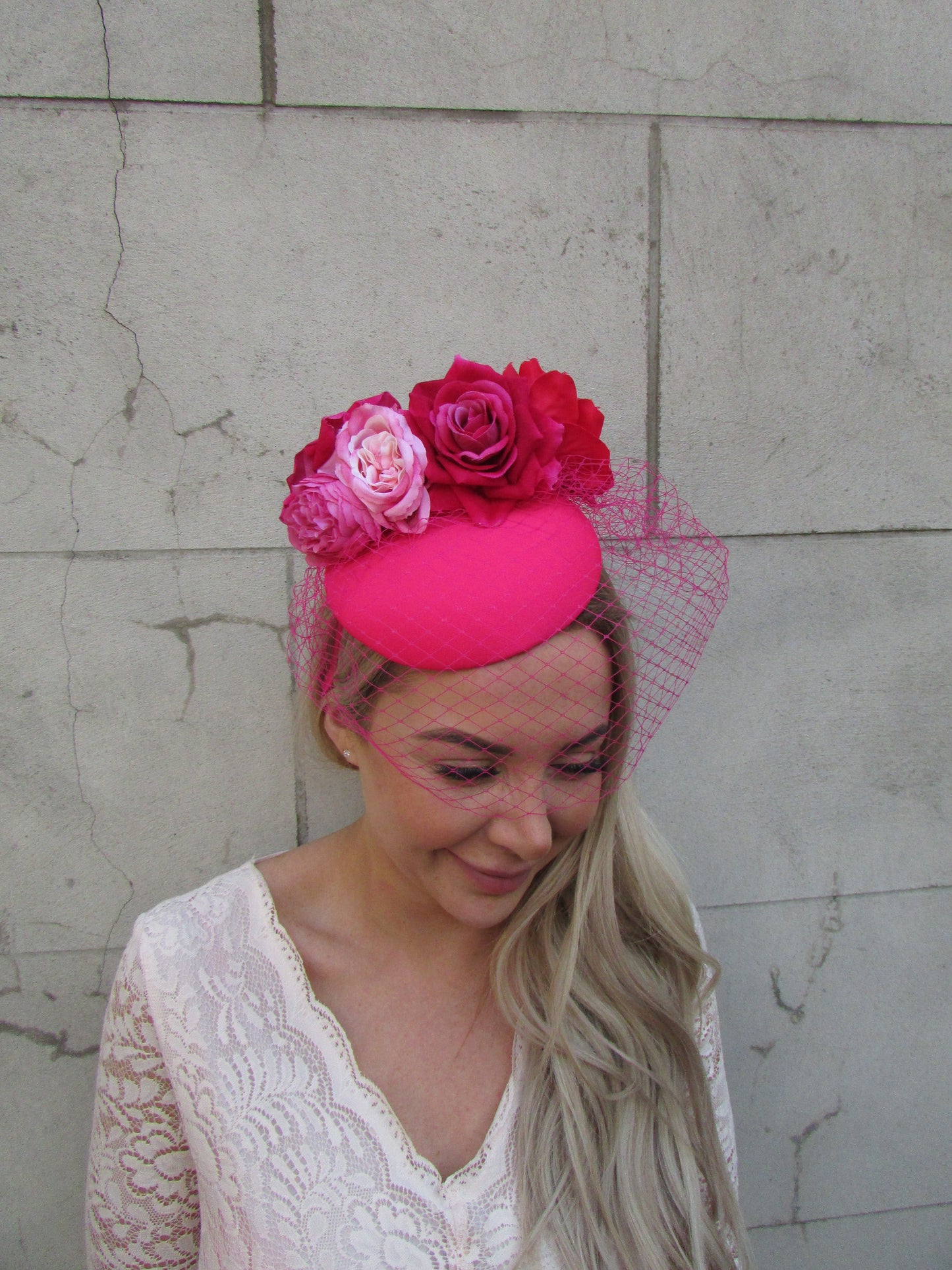 Hot & Light Pink Floral Veil Fascinator Hat