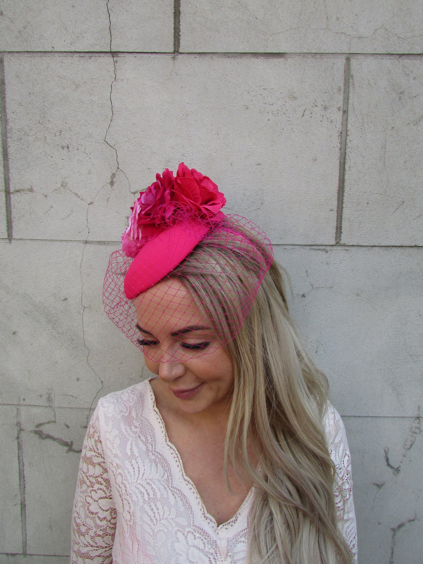 Hot & Light Pink Floral Veil Fascinator Hat