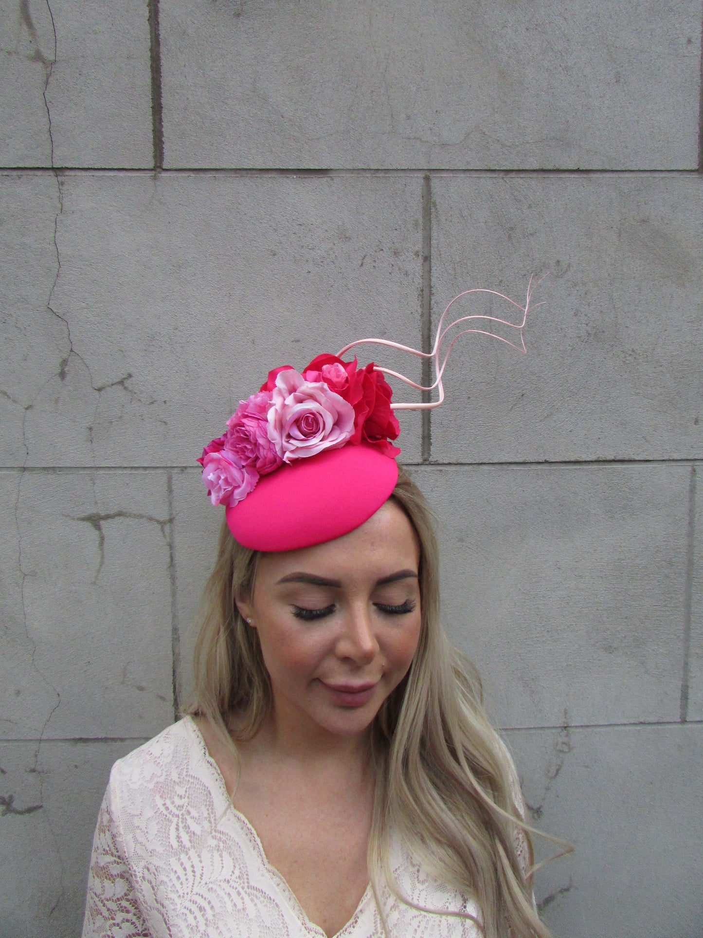 Hot & Light Pink Floral Fascinator Hat