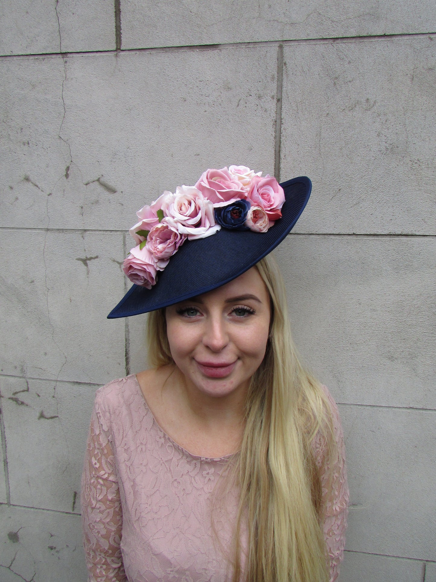 Large Navy Blue & Dusky Pink Floral Hatinator