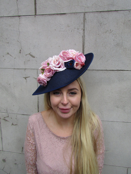 Large Navy Blue & Dusky Pink Floral Hatinator