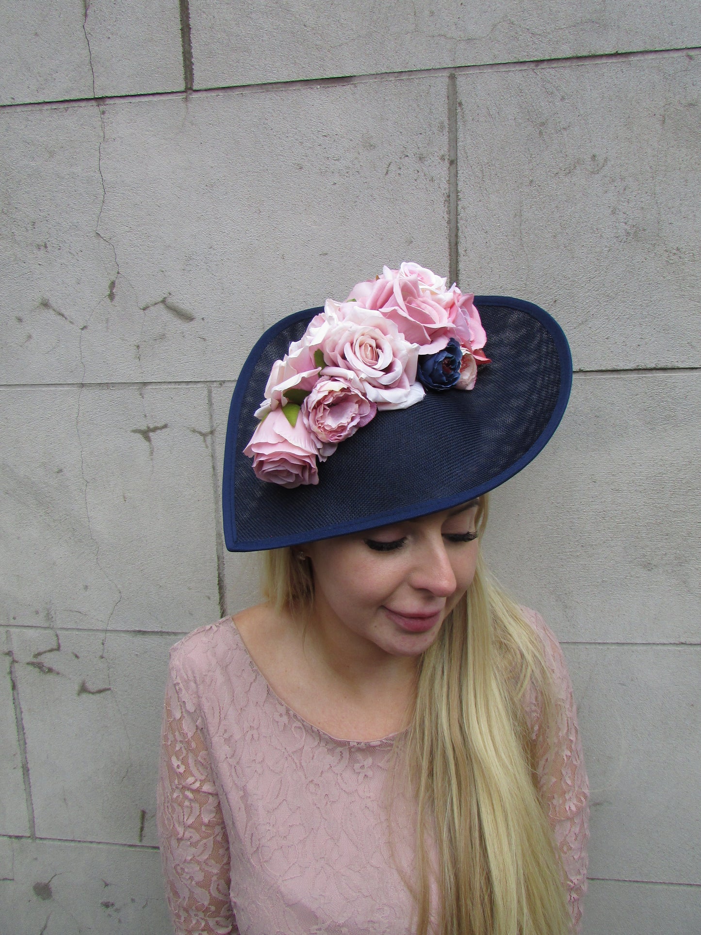 Large Navy Blue & Dusky Pink Floral Hatinator