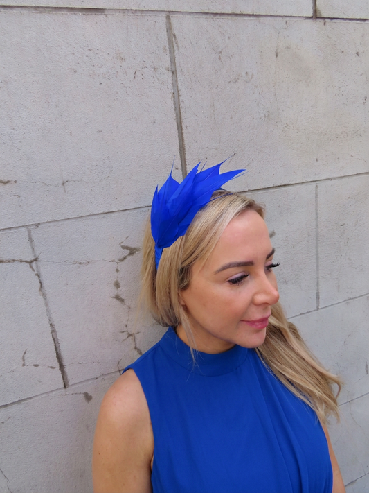 Royal Blue Feather Fascinator Races Wedding Guest Headband