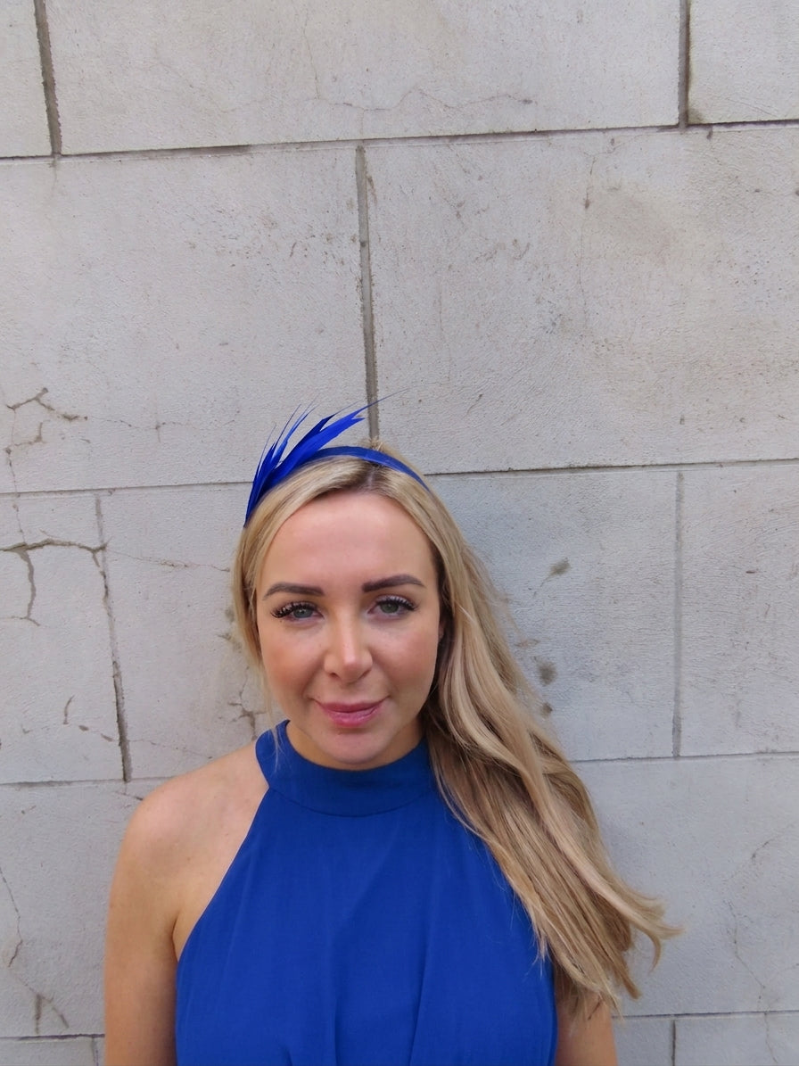 Royal Blue Feather Fascinator Races Wedding Guest Headband