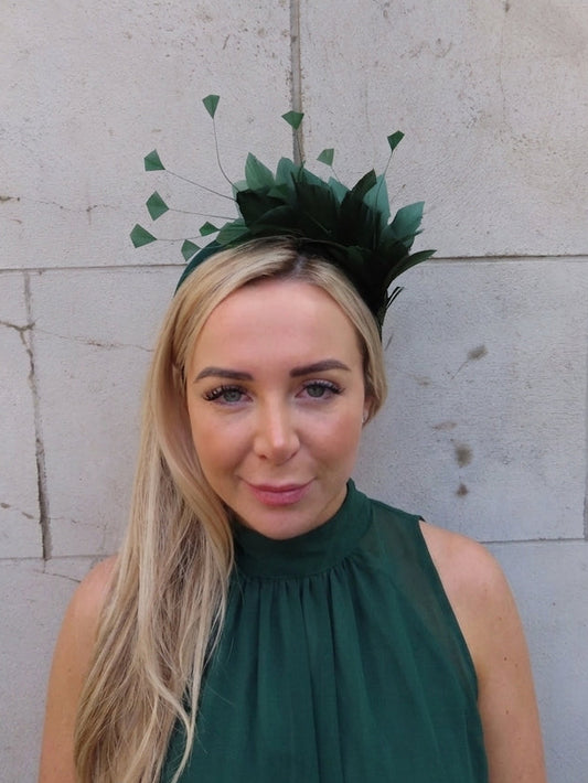 Bottle Green Feather Headpiece