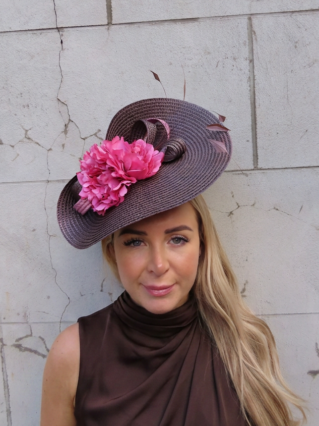 Large Dark Brown & Dusky Pink Flower Hat Fascinator
