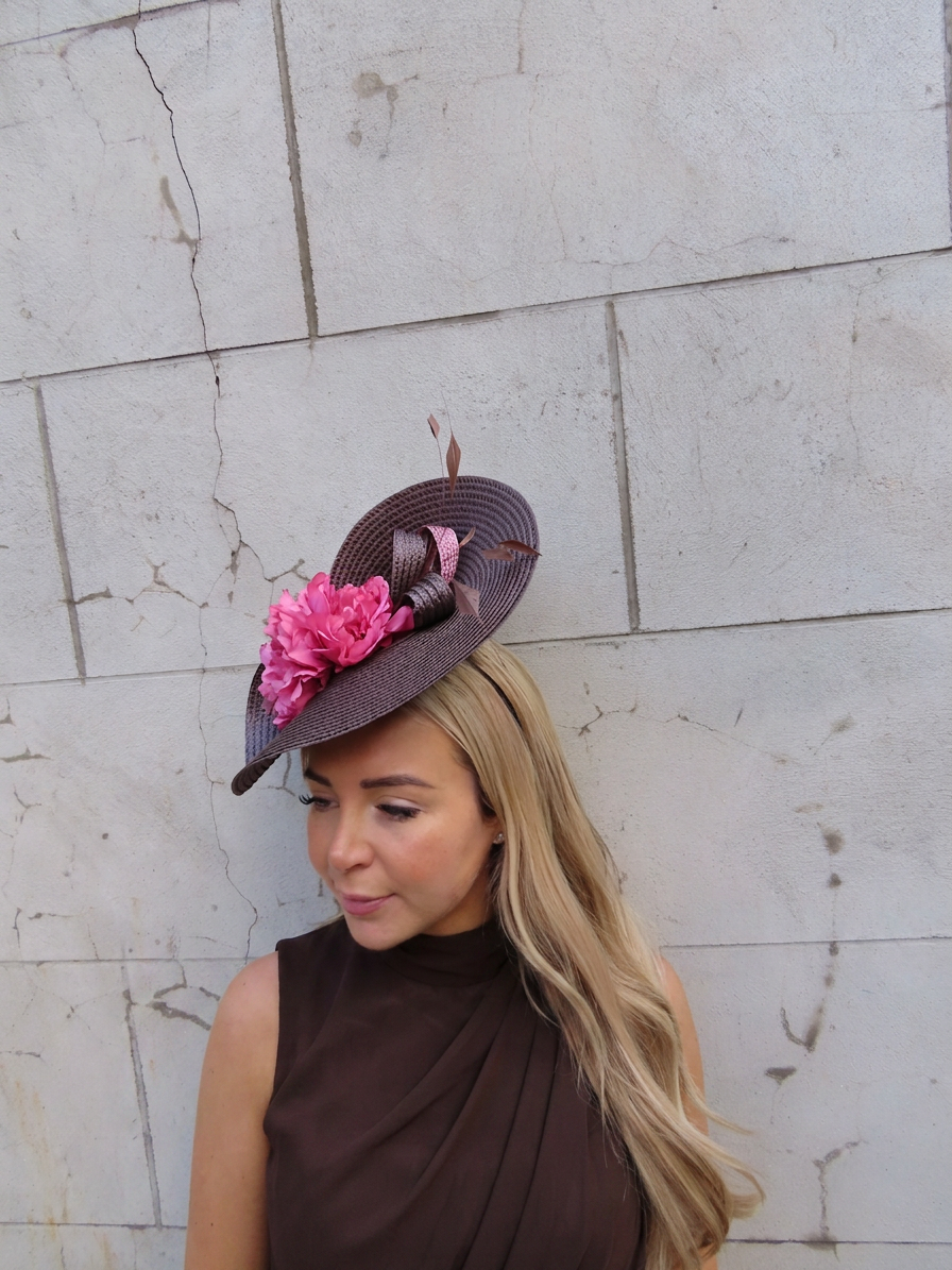 Large Dark Brown & Dusky Pink Flower Hat Fascinator