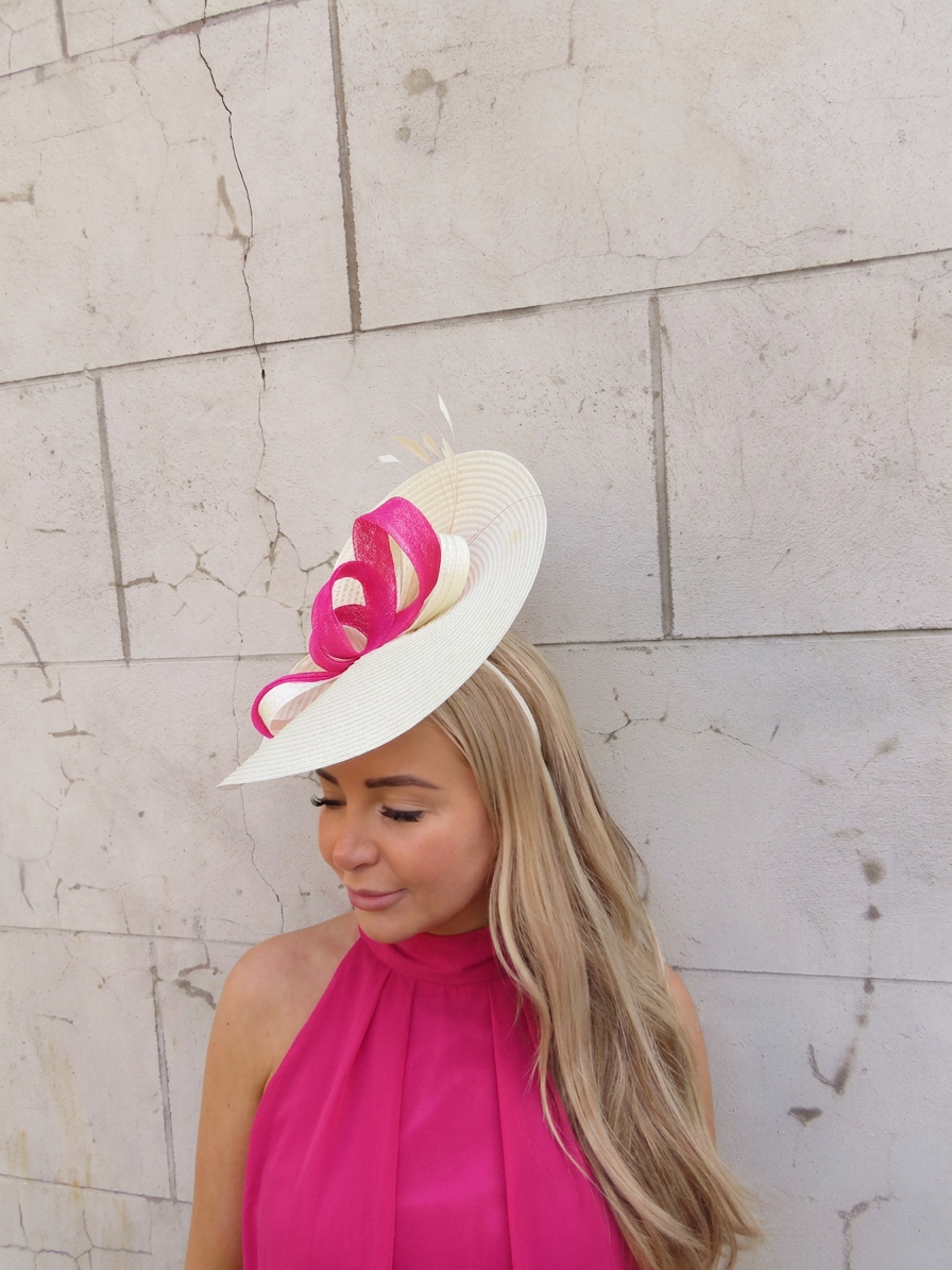 Cream & Hot Pink Large Hat