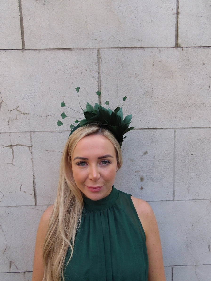 Bottle Green Feather Headpiece