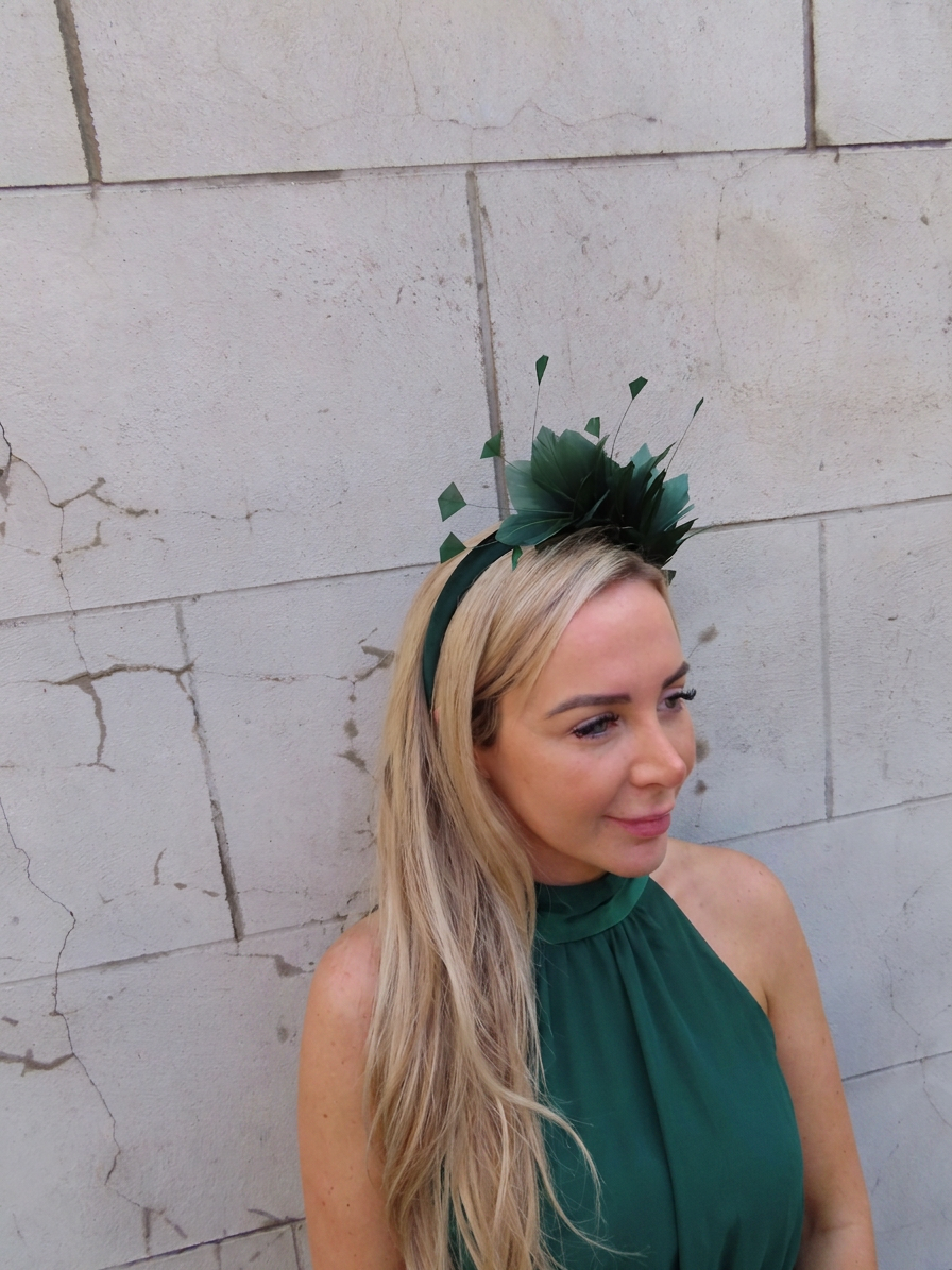 Bottle Green Feather Headpiece