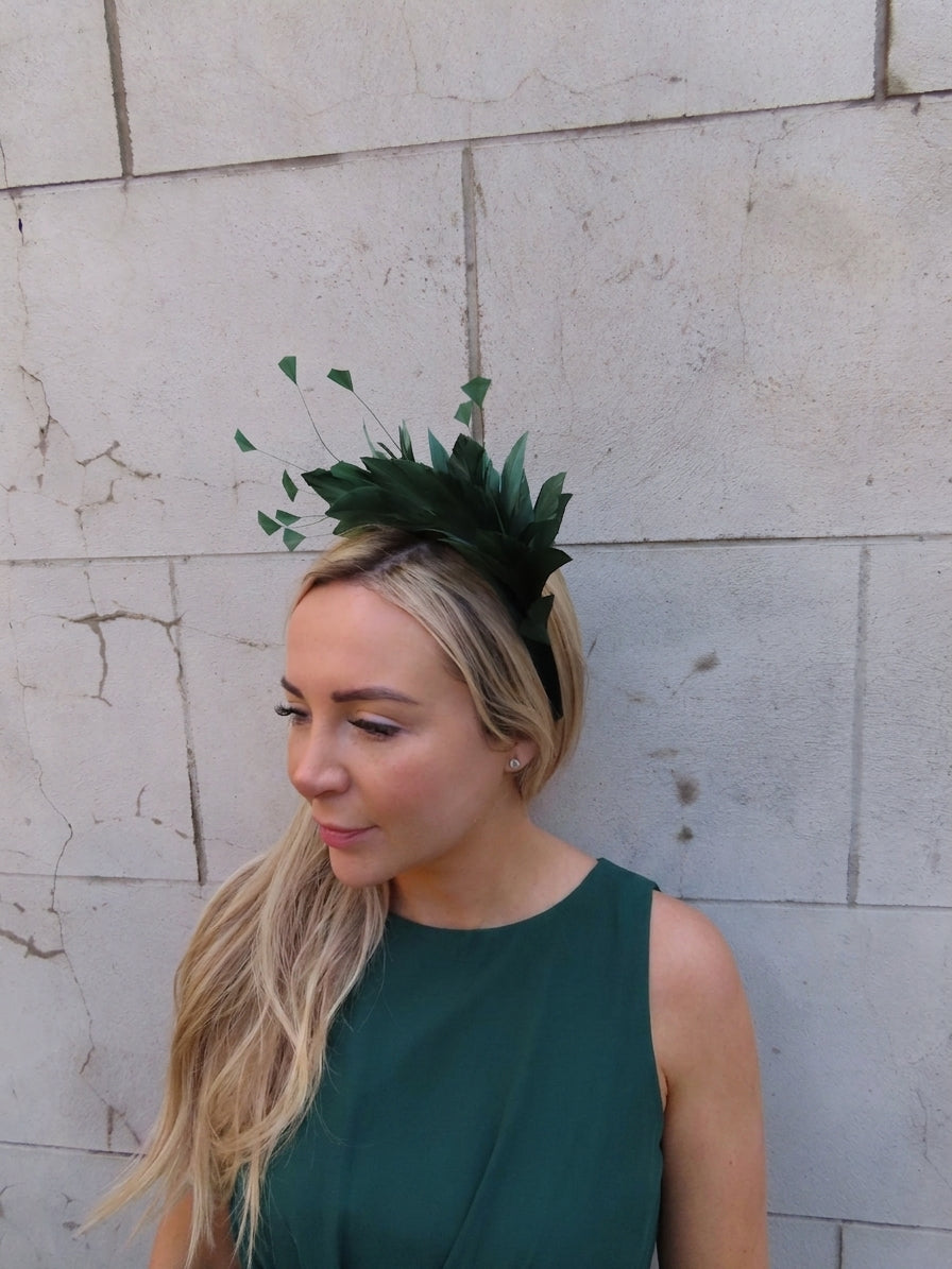 Bottle Green Feather Headpiece