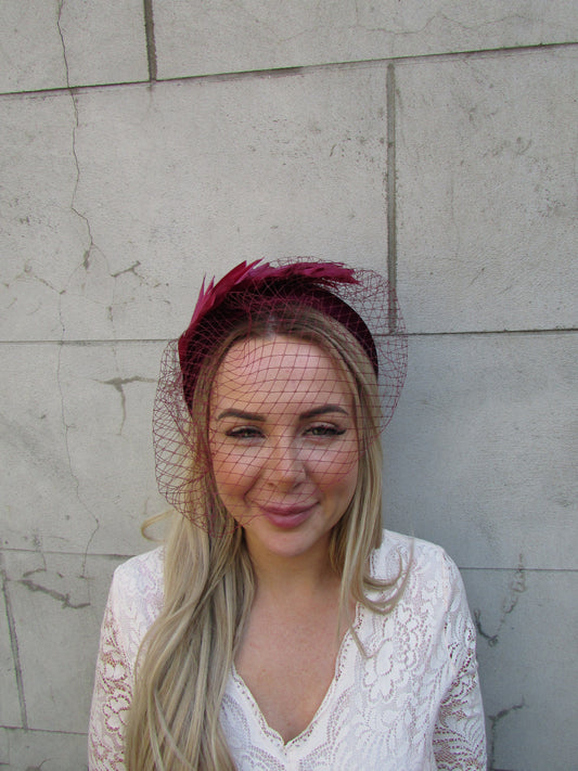 Burgundy Veil Feather Headband