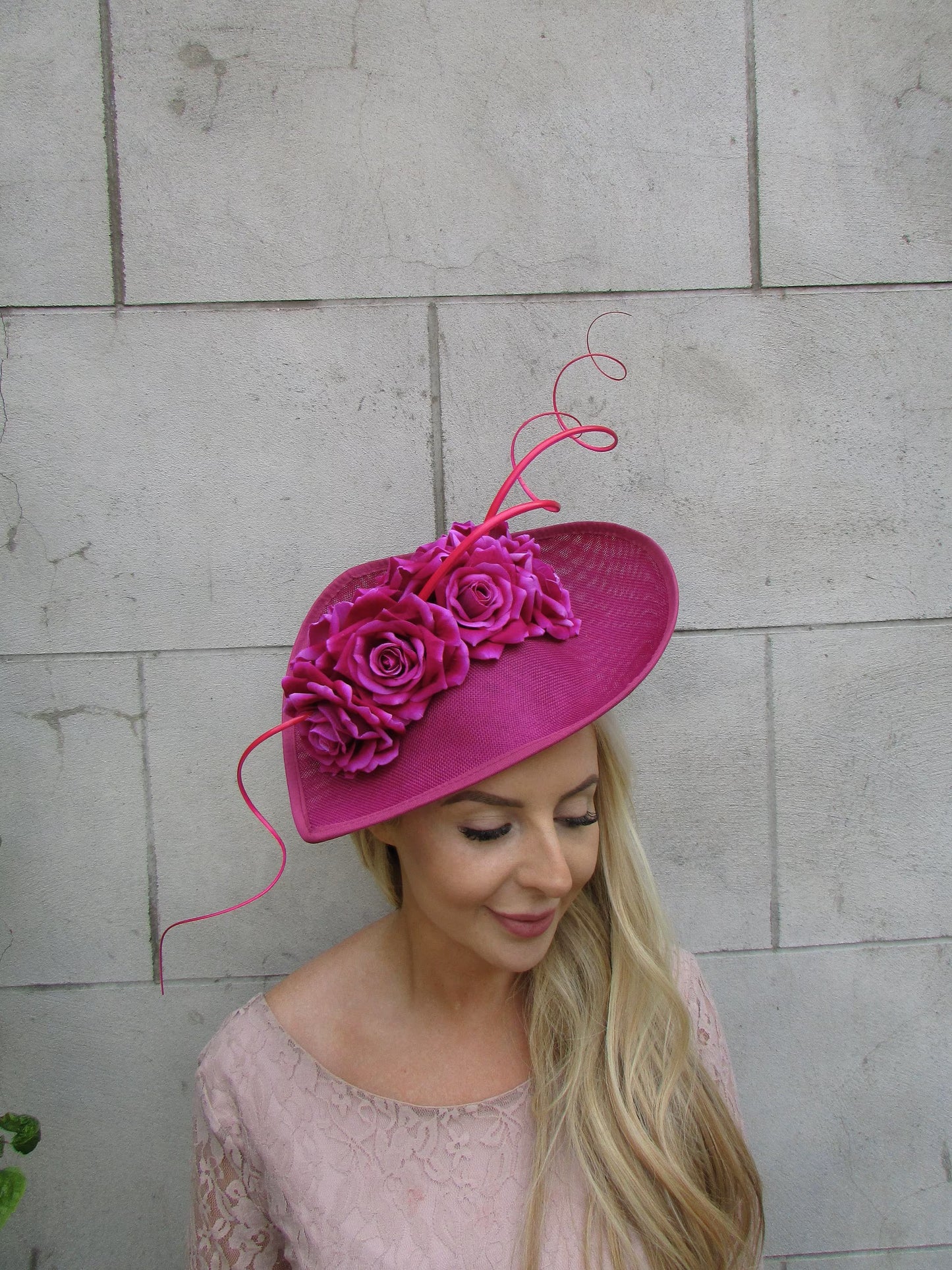 Large Magenta Rose Flower Fascinator Hat Teardrop