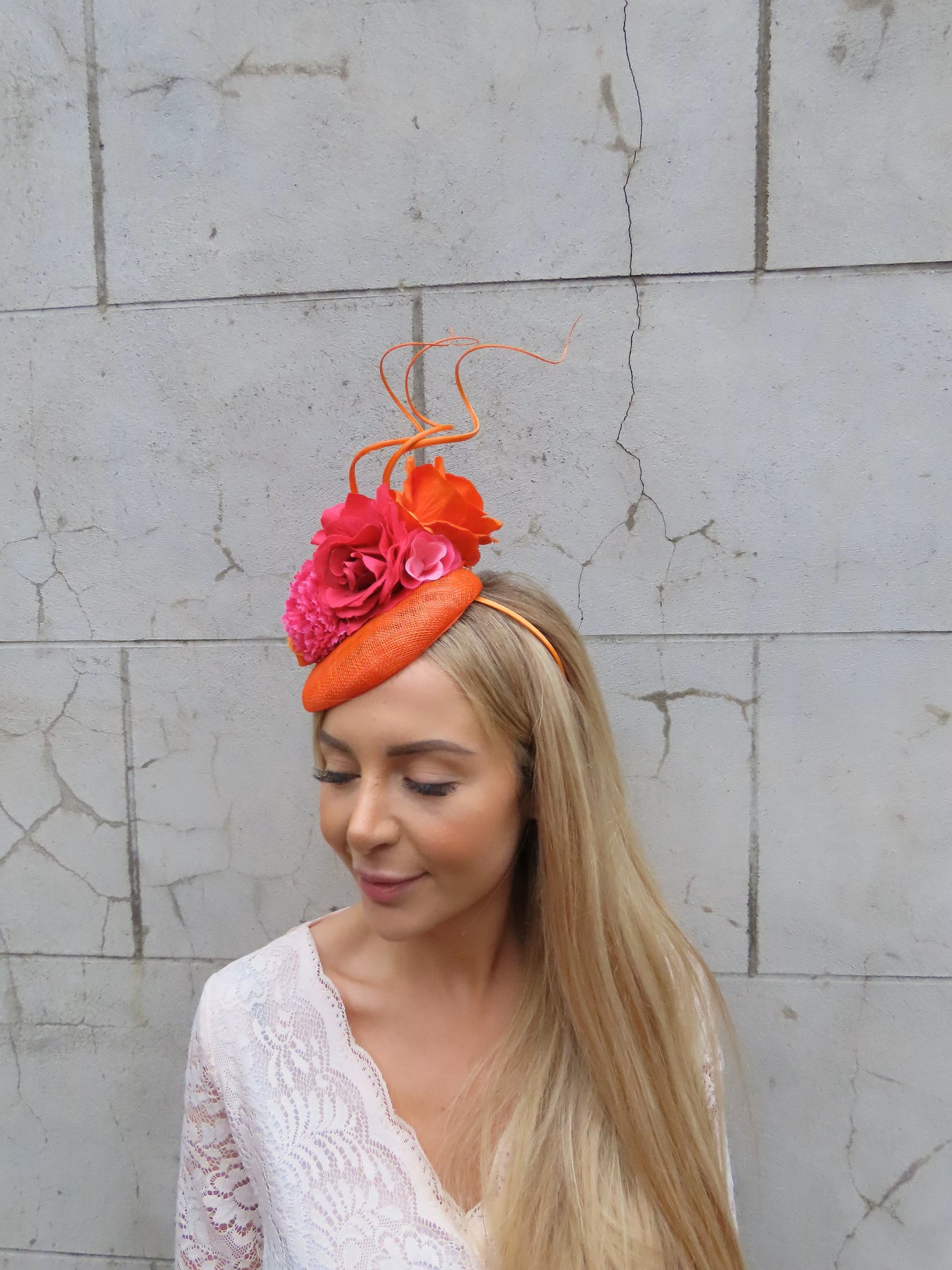 Hot Pink & Orange Floral Hat Fascinator