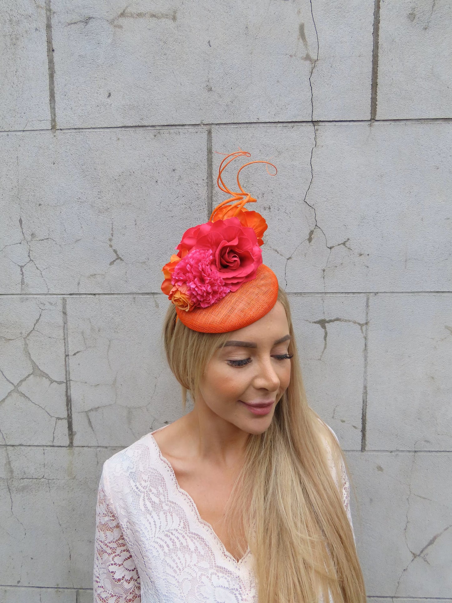 Hot Pink & Orange Floral Hat Fascinator