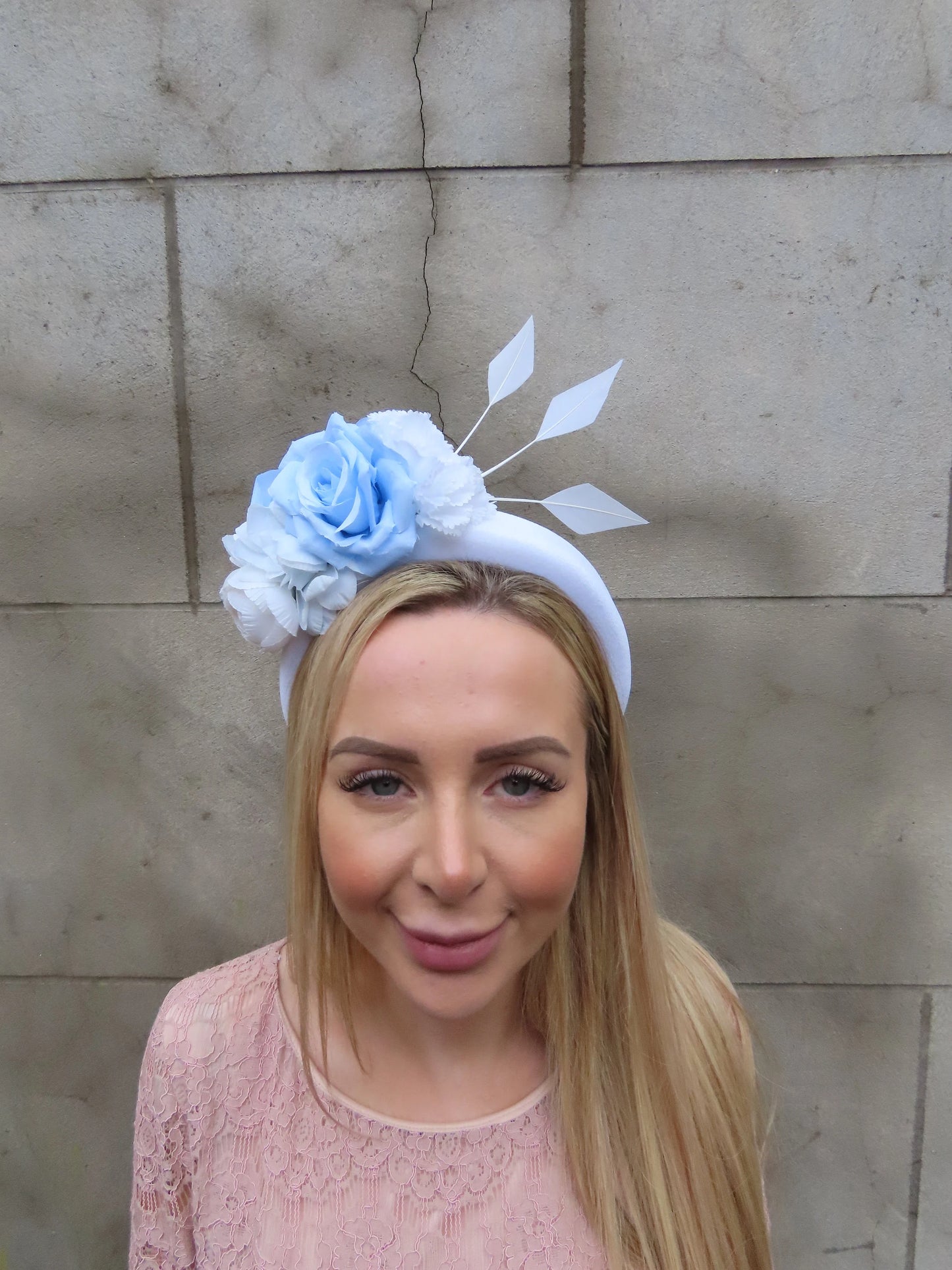 White & Baby Blue Flower Padded Headband