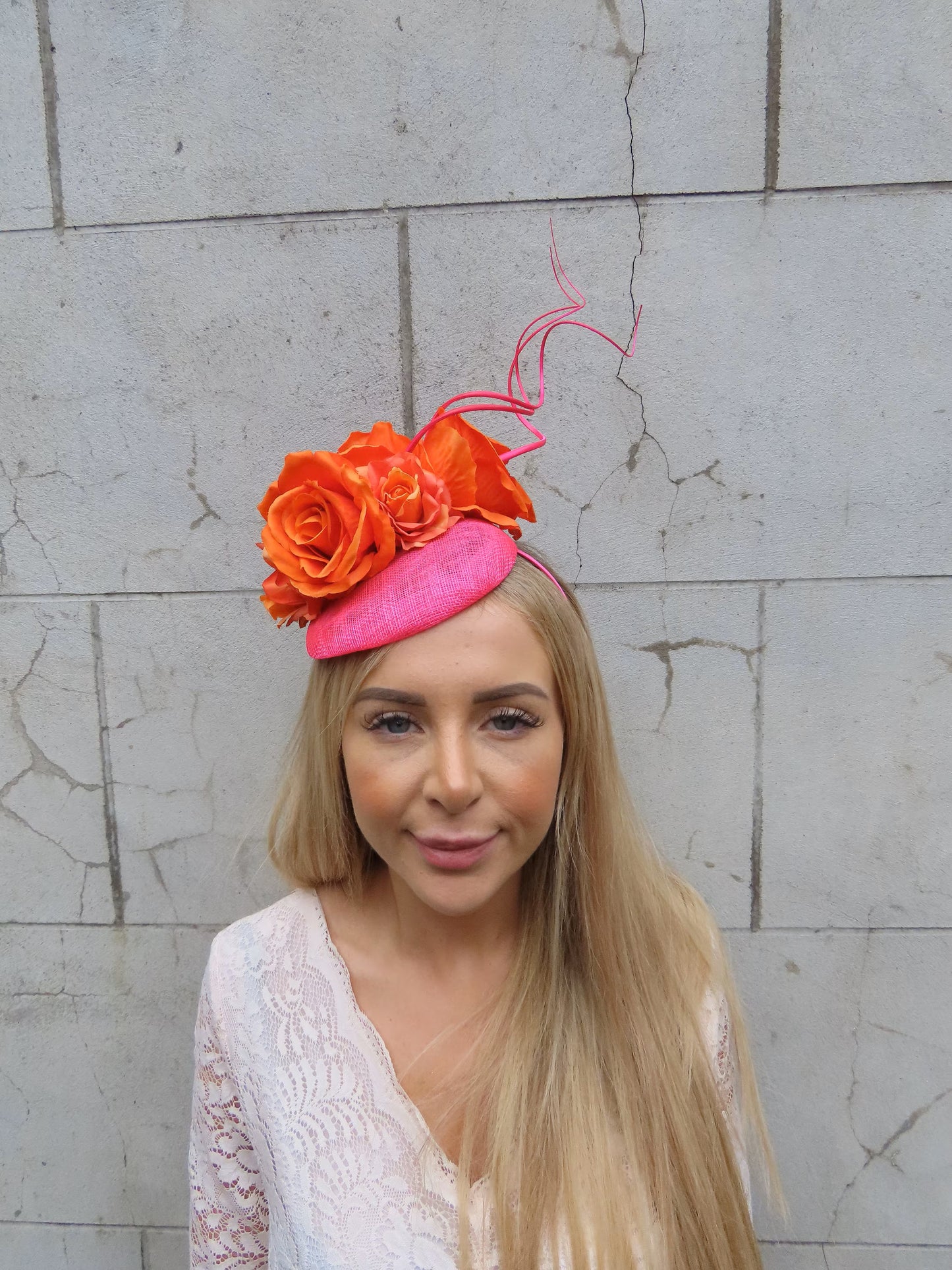 Hot Pink & Orange Flower Hat Fascinator