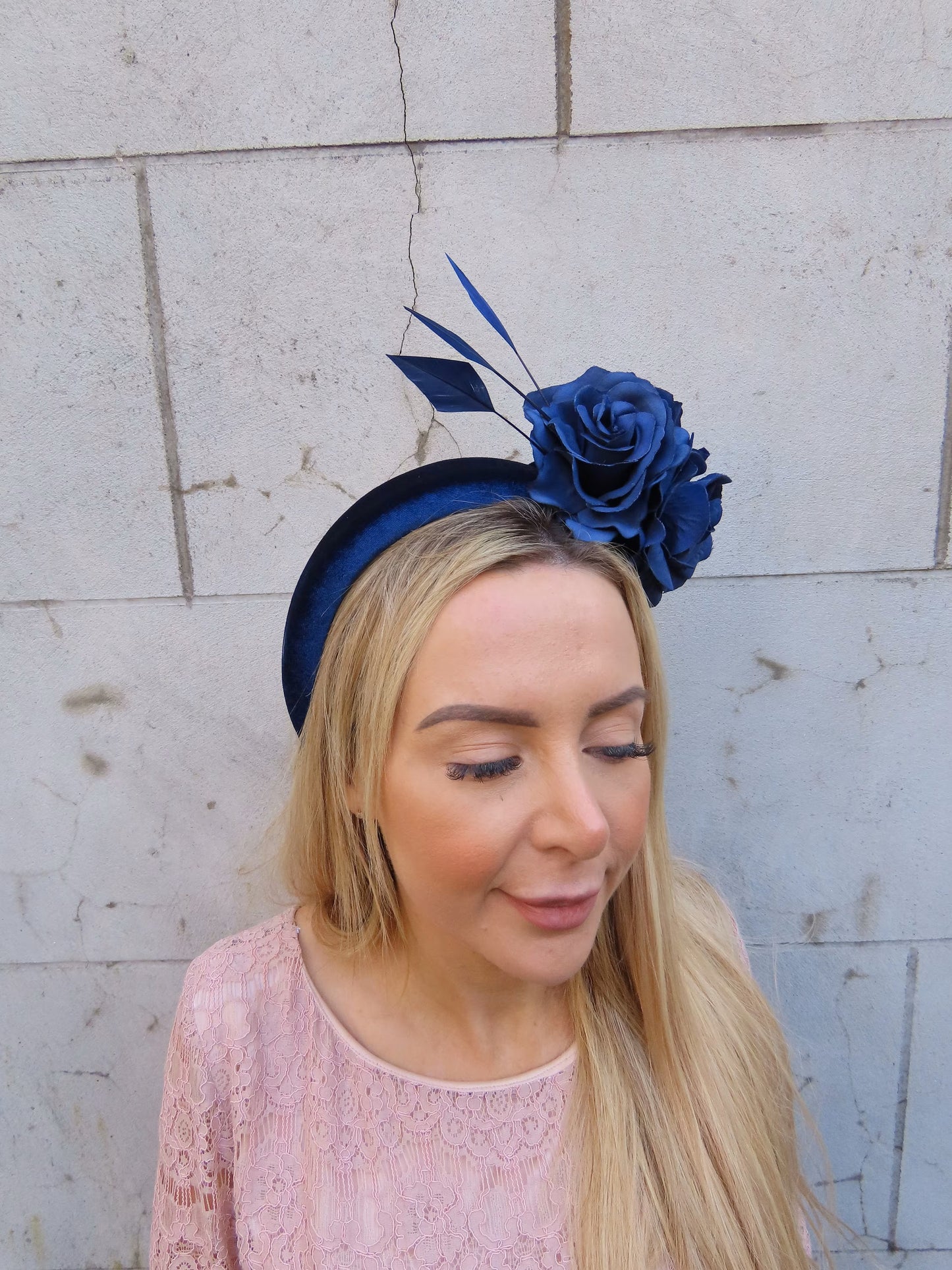 Navy Blue Rose Flower Padded Headband