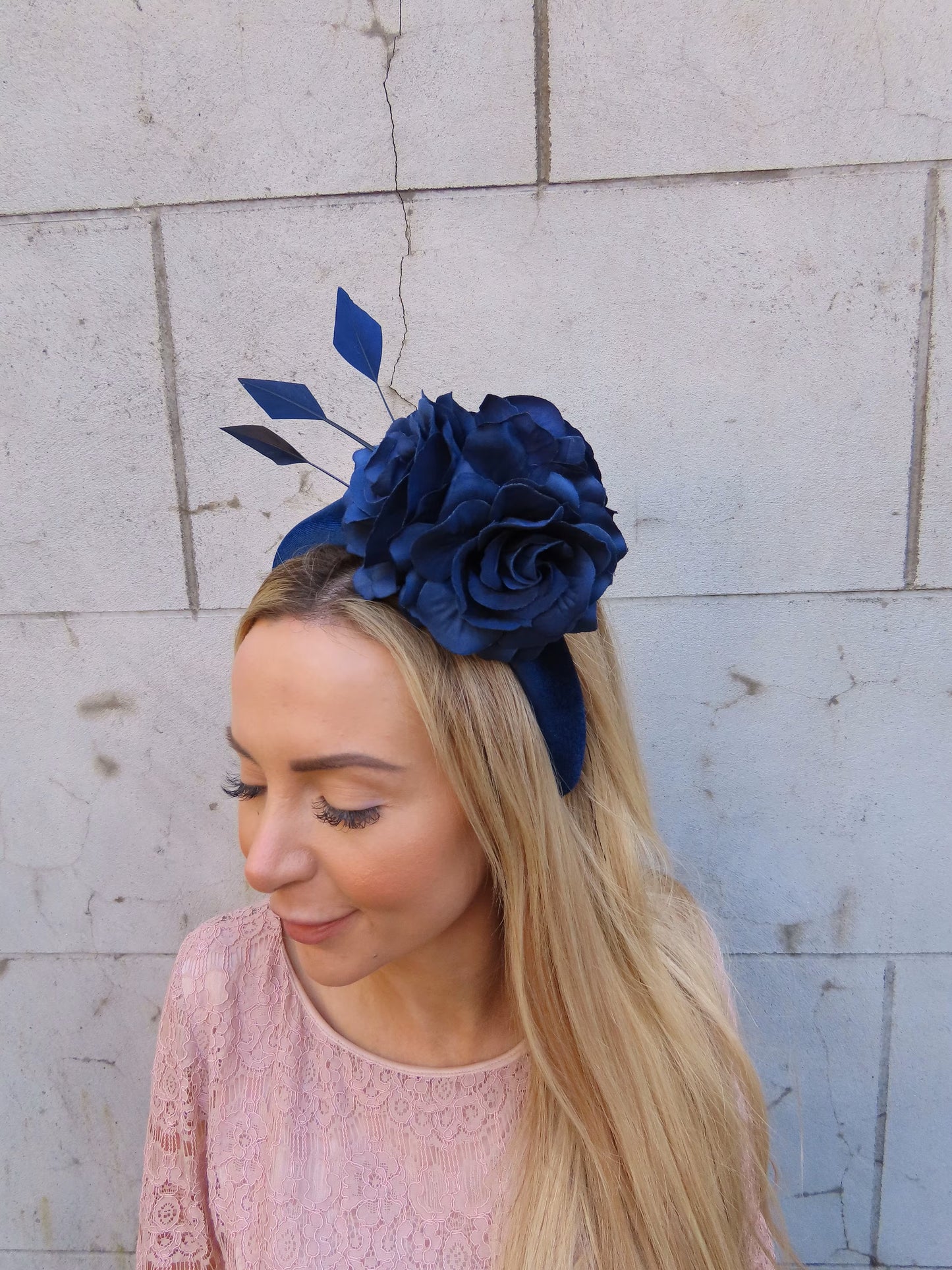 Navy Blue Rose Flower Padded Headband