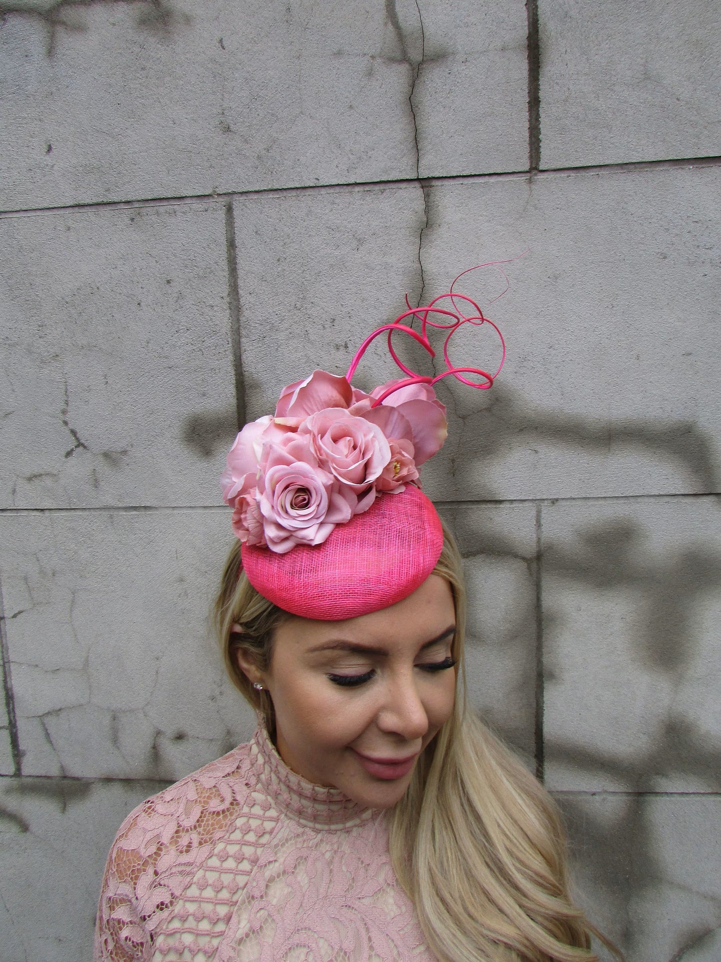 Hot Pink & Dusky Flower Fascinator Hat