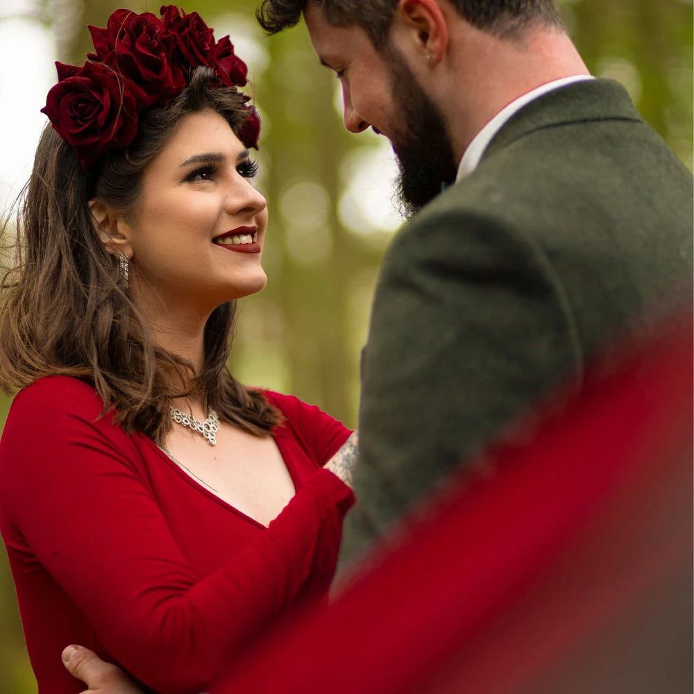 Large Burgundy Rose Flower Headpiece