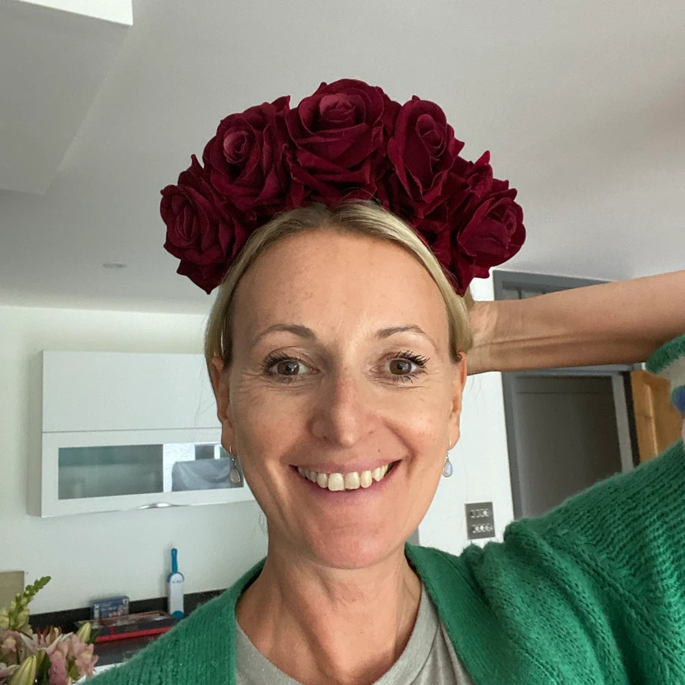 Large Burgundy Rose Flower Headpiece