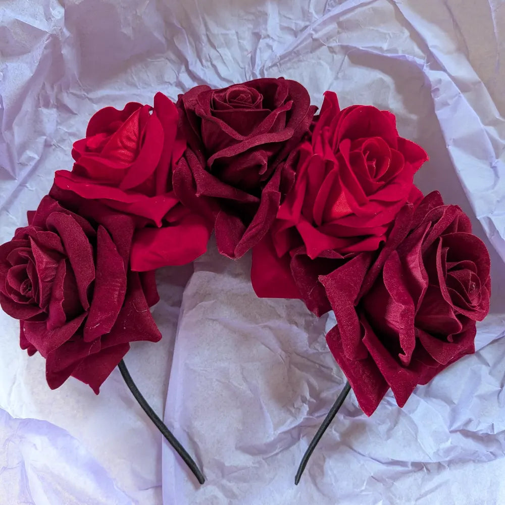 Burgundy & Red Rose Flower Headband