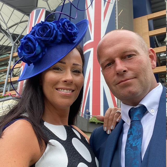 Large Royal Blue Rose Teardrop Fascinator Hat u1z85