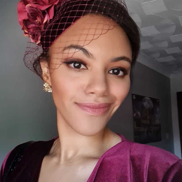 Burgundy Rose Birdcage Veil Hat Fascinator