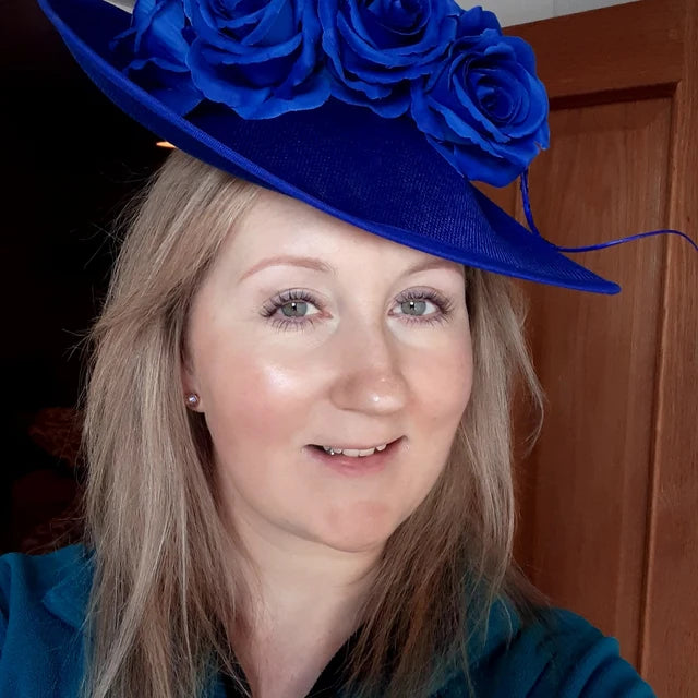 Large Royal Blue Rose Teardrop Fascinator Hat u1z85