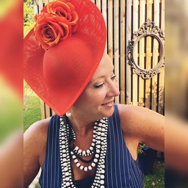Large Burnt Orange Teardrop Fascinator Hat