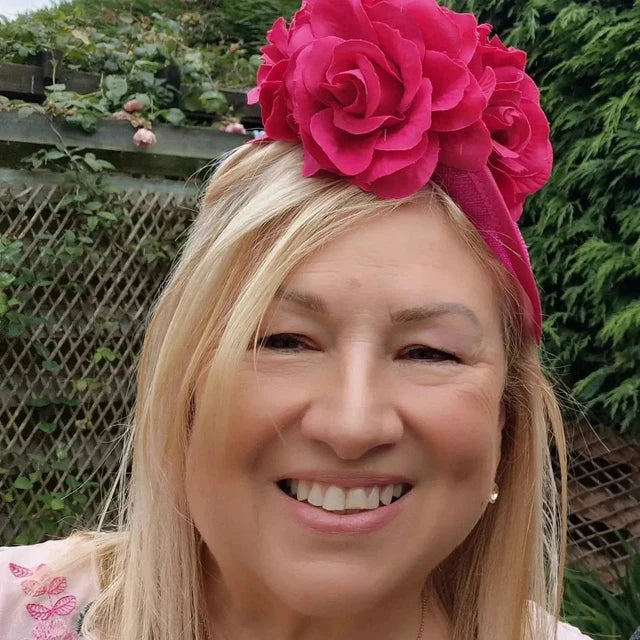 Hot Pink Rose Flower Disc Fascinator Hat