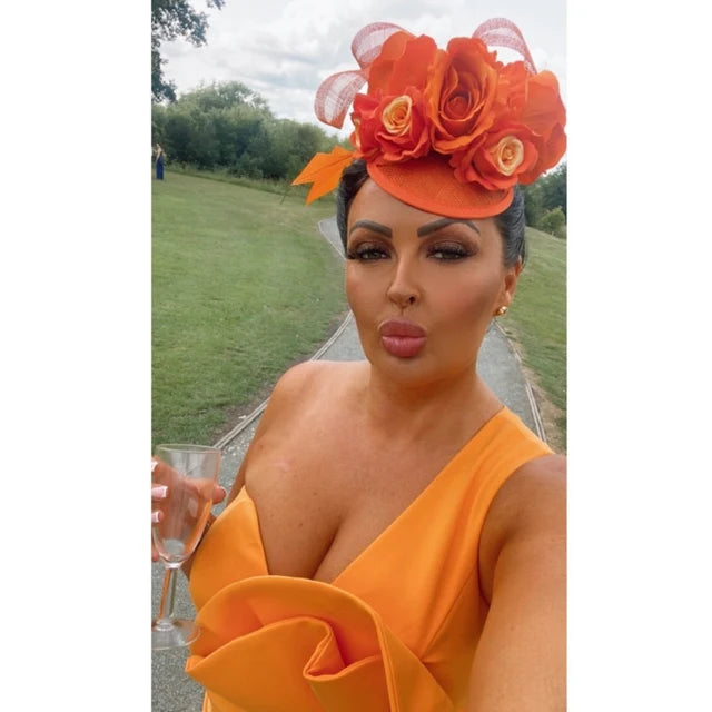 Orange Rose Sinamay Fascinator Hat